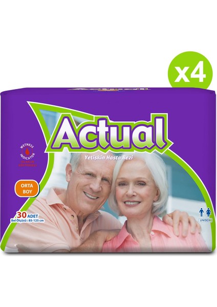 4'lü Actual Medium Beden Yetişkin Hasta Bezi 30X4 (120 Adet) fiyatları