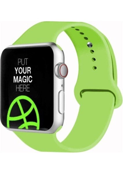 Apple Watch Uyumlu 38 - 40 mm Spor Kordon Silikon Kayış Açık Yeşil