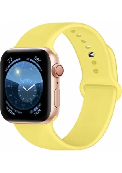 Apple Watch Uyumlu 38 - 40 mm Spor Kordon Silikon Kayış Açık Sarı