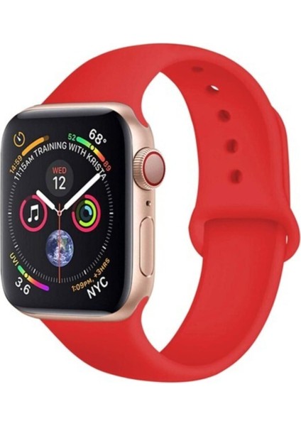 Apple Watch Uyumlu 38 - 40 mm Kırmızı Spor Kordon Silikon Kayış