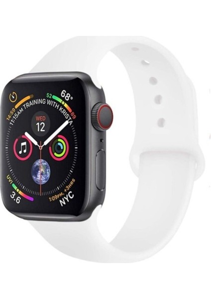 Apple Watch Uyumlu 38 - 40 mm Spor Kordon Silikon Kayış Beyaz