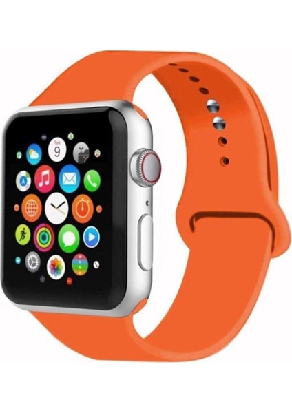 Apple Watch Uyumlu 2 3 4 5 6 7 Se Uyumlu 38 mm 40 mm 41 mm Silikon Kordon Kayış Turuncu