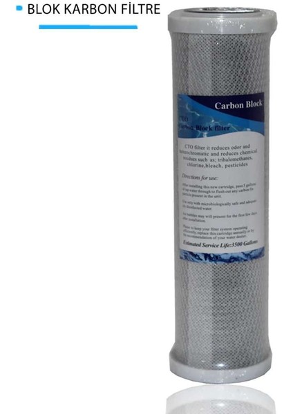 Daire Bina Sayaç Girişi Su Arıtma ve Yumuşatma 1 Aşama Yedek Filtre Seti (Blok Karbon Filtre)