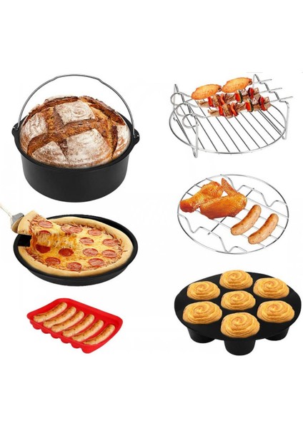 13 Parça 7 Inç (18cm) Yui / Xiaomi / Philips / Kumtel Uyumlu Air Fryer Aksesuarları Set - Siyah (Yurt Dışından) modelleri