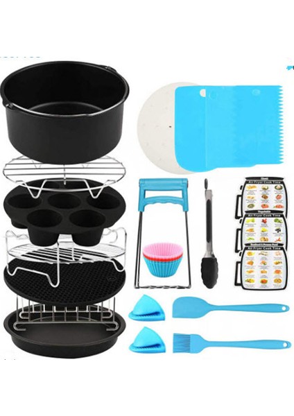 16 Parça 7 Inç (18cm) Yui / Xiaomi / Philips / Kumtel Uyumlu Air Fryer Aksesuarları Set - Siyah (Yurt Dışından)