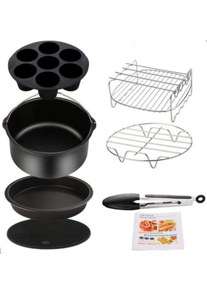 Yuandong 8 Parça 8 Inç (20cm) Yui / Xiaomi / Philips / Kumtel Uyumlu Air Fryer Aksesuarları Set - Siyah (Yurt Dışından)