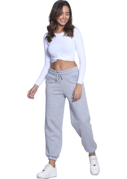 KADIN İÇİ ŞARDONLU PAÇASI LASTİKLİ GRİ EŞOFMAN ALTI