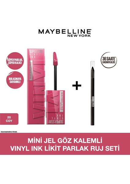 Maybelline Mini Jel Göz Kalemli Vinyl Ink Uzun Süre Kalıcı Likit Parlak Ruj Seti - 20 Coy