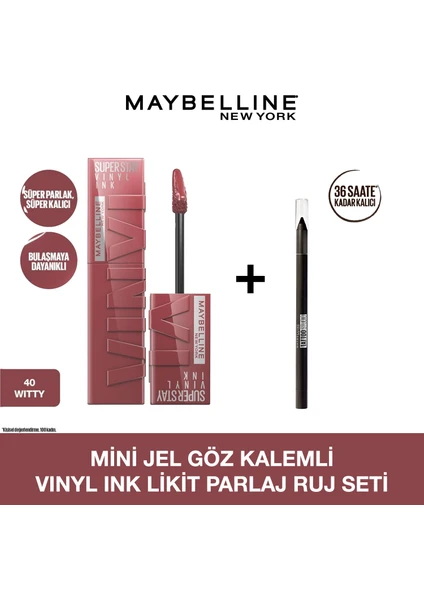 Maybelline Mini Jel Göz Kalemli Vinyl Ink Uzun Süre Kalıcı Likit Parlak Ruj Seti - 40 Witty