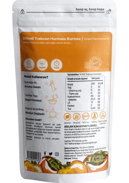 Dilimli Trabzon Hurması, Persimmon Powder ,Cennet Elması ,Cennet Hurması , Dried Fruit, 300 gr