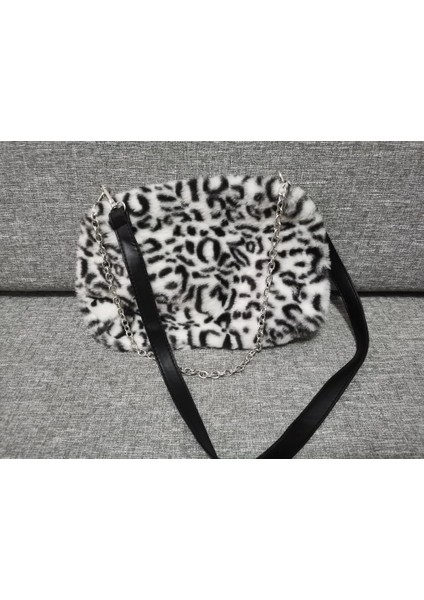 Yumuşak Peluş Leopar Baskı Omuz Çantası Faux Kürk Bayan Çanta Vintage Tote Cüzdan(Yurt Dışından) fiyatları