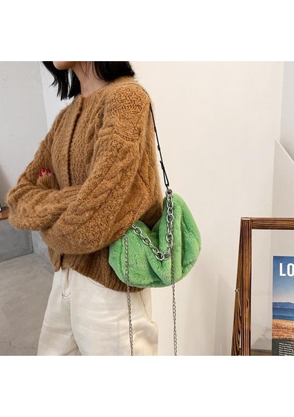 Yumuşak Peluş Sevimli Faux Fur Bayanlar Tek Omuz Messenger Çanta Leopar Baskı Çanta(Yurt Dışından) modelleri