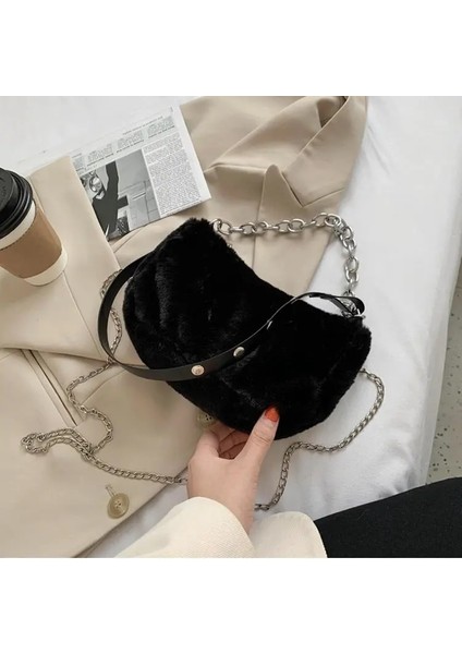 Yumuşak Peluş Sevimli Faux Fur Bayanlar Tek Omuz Messenger Çanta Leopar Baskı Çanta(Yurt Dışından)