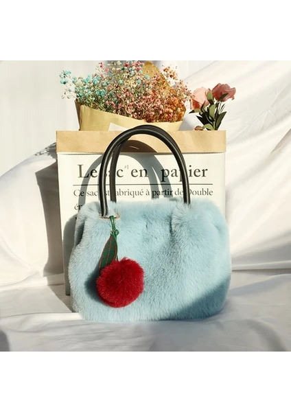 Kiraz Kolye Peluş Tote Faux Fur Küçük Tote Omuz Çantası