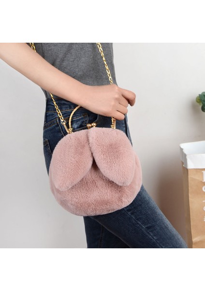 Yumuşak Peluş Omuz Çantası Faux Kürk Zincir Messenger Çanta Sevimli Tavşan Kulakları Klip Cüzdan Çanta(Yurt Dışından) modelleri