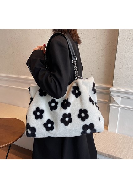 Faux Fur Tote Love Pattern Kürklü Omuz Çantası Yumuşak Peluş Seyahat fiyatları