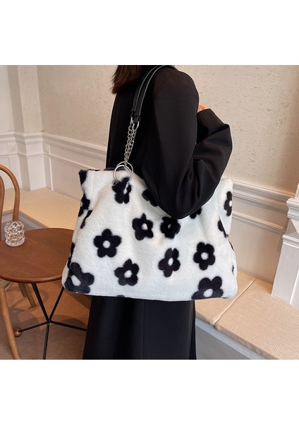Faux Fur Tote Love Pattern Kürklü Omuz Çantası Yumuşak Peluş Seyahat fırsatları