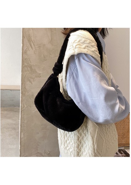 Yumuşak Peluş Hobo Tote Faux Fur Bayan Küçük Omuz Çantası fırsatları