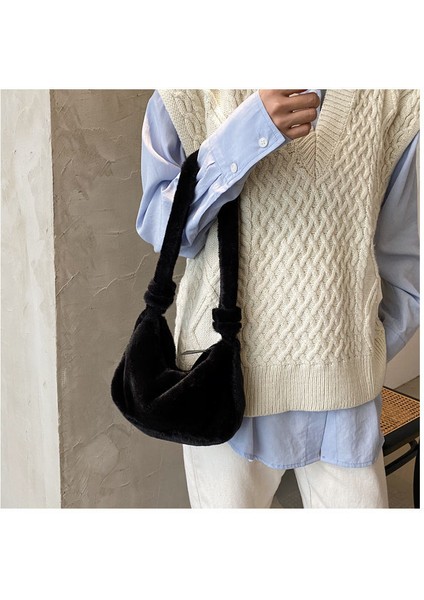 Yumuşak Peluş Hobo Tote Faux Fur Bayan Küçük Omuz Çantası indirimleri