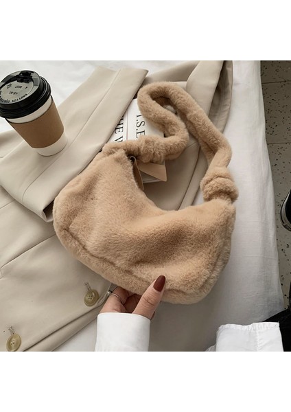 Yumuşak Peluş Hobo Tote Faux Fur Bayan Küçük Omuz Çantası