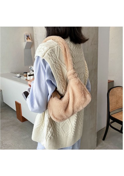 Yumuşak Peluş Hobo Tote Faux Fur Bayan Küçük Omuz Çantası modelleri