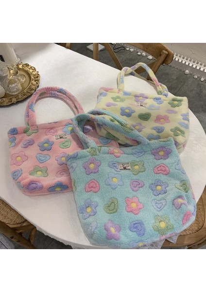 Yumuşak Peluş Çiçek Omuz Çantası Sevimli Çiçek Faux Fur Casual Tote Çanta Büyük Kapasiteli Okul Çantası fırsatları
