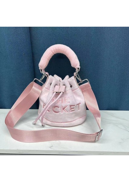 Suni Kürk Kova Çanta Tasarım Harfler Peluş Tek Omuz Çapraz Cüzdan Çanta