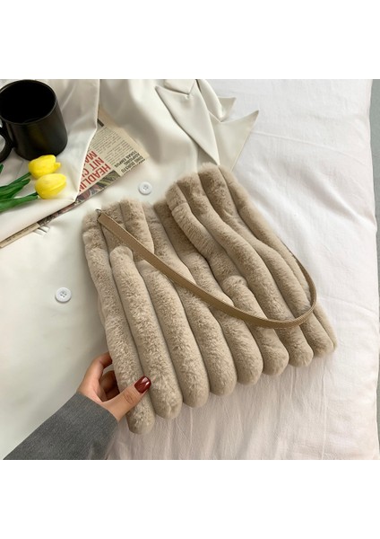 Baskılı Omuz Çantası Peluş Suni Kürk Tote(Yurt Dışından)