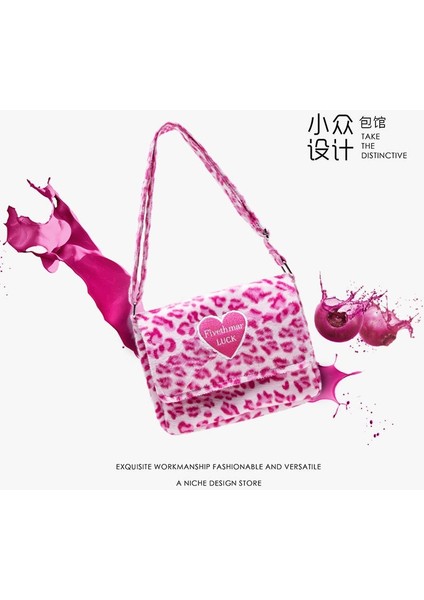 Moda Faux Fur Crossbody Çanta Yumuşak Peluş Omuz Çantası Eski Leopar Baskı Sıcak Tote