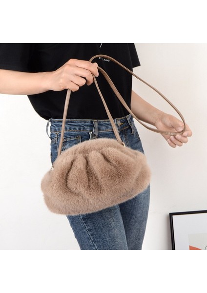 Klipsli Omuz Çantası Şık Yumuşak Peluş Crossbody Faux Fur Tote