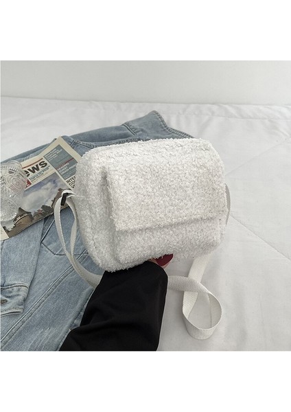 Peluş Kumaş Tek Omuz Çapraz Çanta Kuzu Derisi Kürk