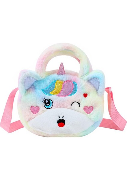 Unicorn Peluş Tek Omuz Karikatür Depolama Bozuk Para Cüzdanı Peluş Crossbody Çanta(Yurt Dışından)