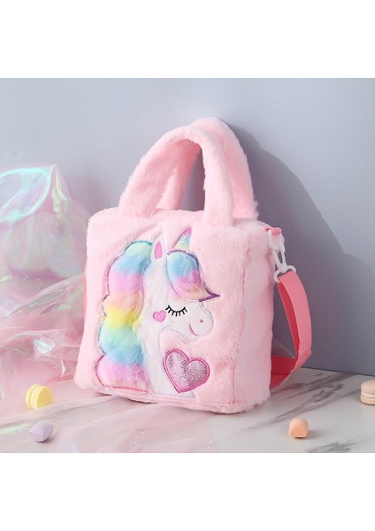 Unicorn Karikatür Tek Omuz Peluş Bel Çantası Renkli Hayvan El Tipi