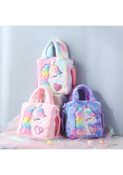 Unicorn Karikatür Tek Omuz Peluş Bel Çantası Renkli Hayvan El Tipi