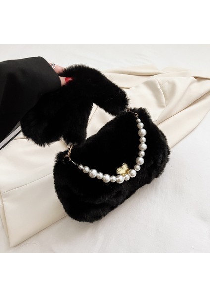 Lüks Faux Fur Omuz Çantası Sıcak Kısa Peluş Zarif Tote(Yurt Dışından)