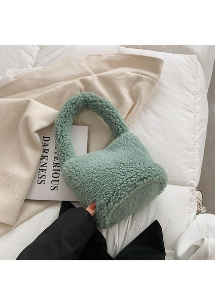 Yumuşak Peluş Tote Çanta Kare Omuz Çantası Faux Fur Bayan Tote Çanta Çanta