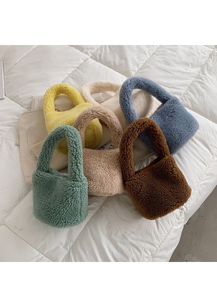 Yumuşak Peluş Tote Çanta Kare Omuz Çantası Faux Fur Bayan Tote Çanta Çanta fiyatları