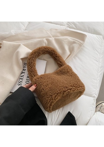 Yumuşak Peluş Tote Çanta Kare Omuz Çantası Faux Fur Bayan Tote Çanta Çanta