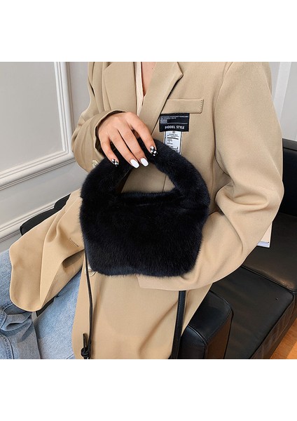 Yumuşak Kabarık Faux Kürk Çanta Peluş Tote Günlük Fermuar Kare Seyahat Sokak Crossbody Çanta modelleri