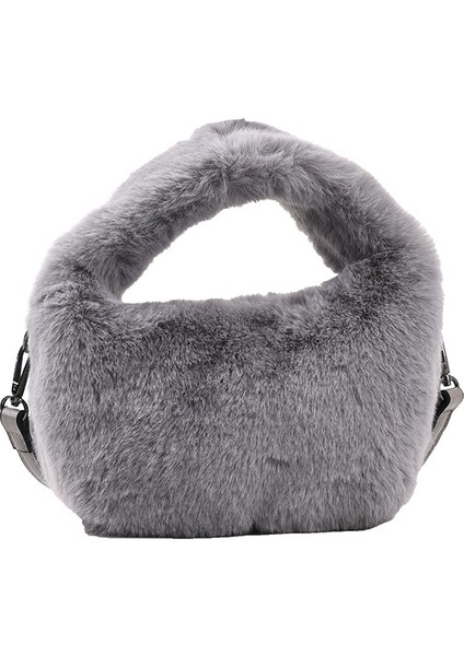 Yumuşak Kabarık Faux Kürk Çanta Peluş Tote Günlük Fermuar Kare Seyahat Sokak Crossbody Çanta(Yurt Dışından)