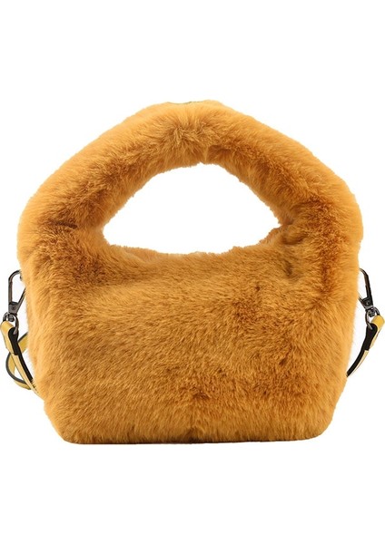 Yumuşak Kabarık Faux Kürk Çanta Peluş Tote Günlük Fermuar Kare Seyahat Sokak Crossbody Çanta