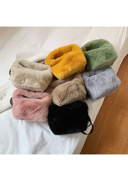 Yumuşak Kabarık Faux Kürk Çanta Peluş Tote Günlük Fermuar Kare Seyahat Sokak Crossbody Çanta fiyatları