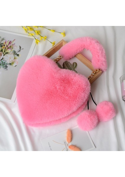 Faux Fur Tote Sevimli Peluş Kalp Tek Omuz Aşk Tote Crossbody Çanta (Yurt Dışından)