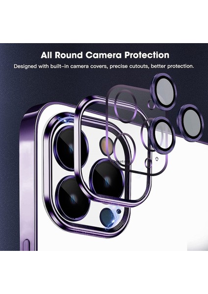 Apple iPhone 13 Pro Max Kılıf Kamera Lens Tam Korumalı Yuvarlak Halkalı Logo Parlak Kenar Renkli Case