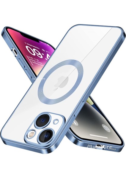 Apple iPhone 14 Uyumlu Kılıf Kamera Lens Tam Korumalı Yuvarlak Halkalı Logo Parlak Kenar Renkli Case