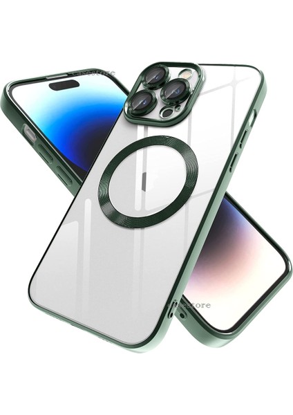 Apple iPhone 14 Uyumlu Kılıf Kamera Lens Tam Korumalı Yuvarlak Halkalı Logo Parlak Kenar Renkli Case