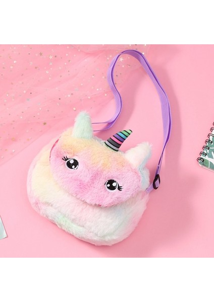 Karikatür Hayvan Omuz Çantası Peluş Cüzdan Tek Boynuzlu At Haberci Çanta Sevimli