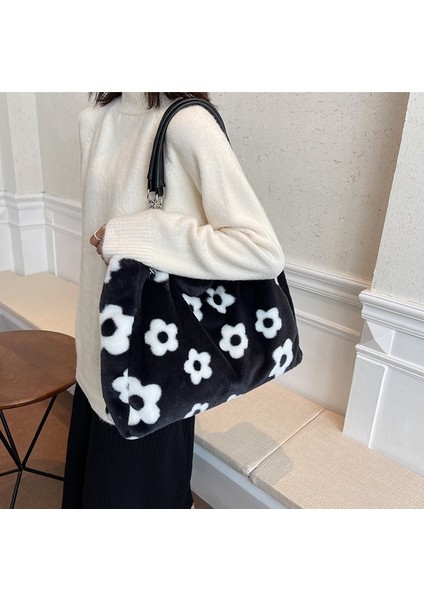 Faux Fur Tote Love Pattern Kürklü Omuz Çantası Yumuşak Peluş Seyahat fiyatları