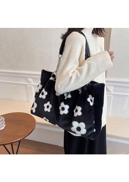 Faux Fur Tote Love Pattern Kürklü Omuz Çantası Yumuşak Peluş Seyahat fırsatları