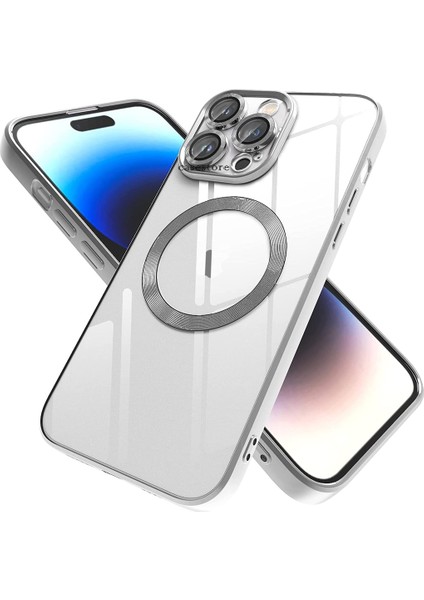 Apple iPhone 14 Uyumlu Kılıf Kamera Lens Tam Korumalı Yuvarlak Halkalı Logo Parlak Kenar Renkli Case